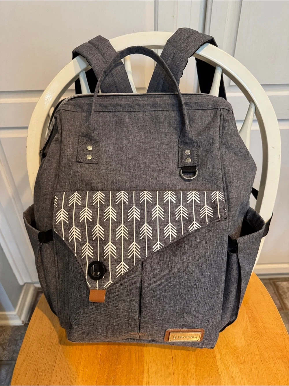 Lekebaby Diaper Bag Backpack with Arrow Print Grey Pockets and more Pockets